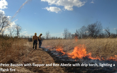 Peter Bauson with flapper and Ben Aberle with drip torch lighting flank fire c